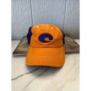 Costa Del Mar Trucker Hat Orange Purple Mesh Logo Fishing Cap